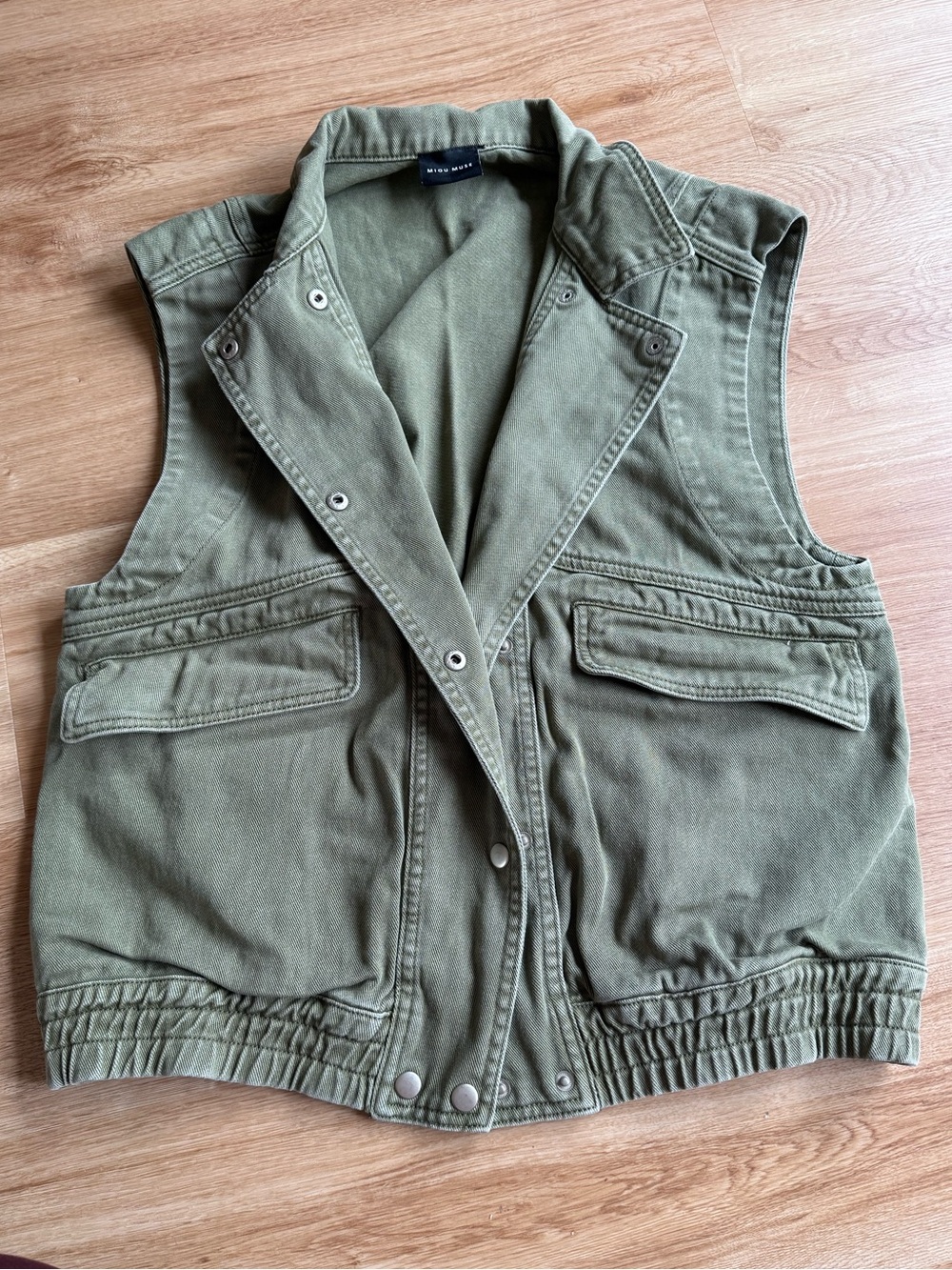 Miou MuseWomen's Olive Green Oversized Cotton Utility Vest Size Medium